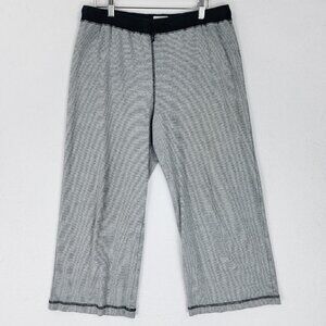 Chicos Pants Womens 1 Black 8 Striped Wide Leg Cropped Pull On Lounge Spa Casual